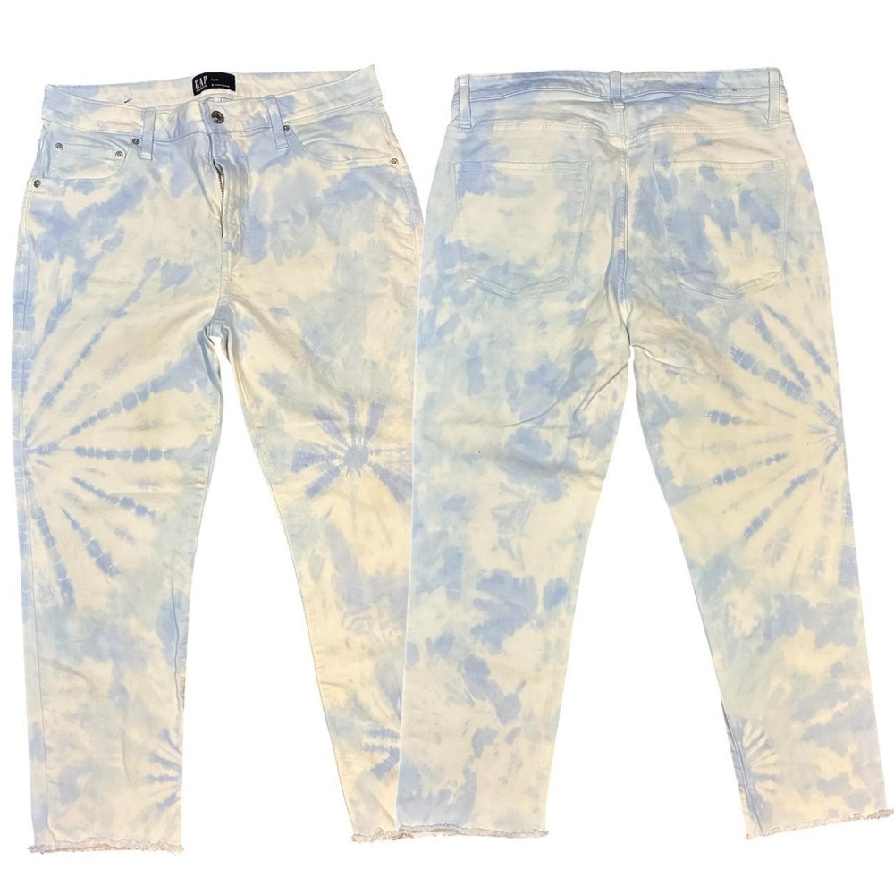 Gap Boyfriend Jeans Womens 12 32x25 Tie Dye Bleached Distressed Cropped Denim